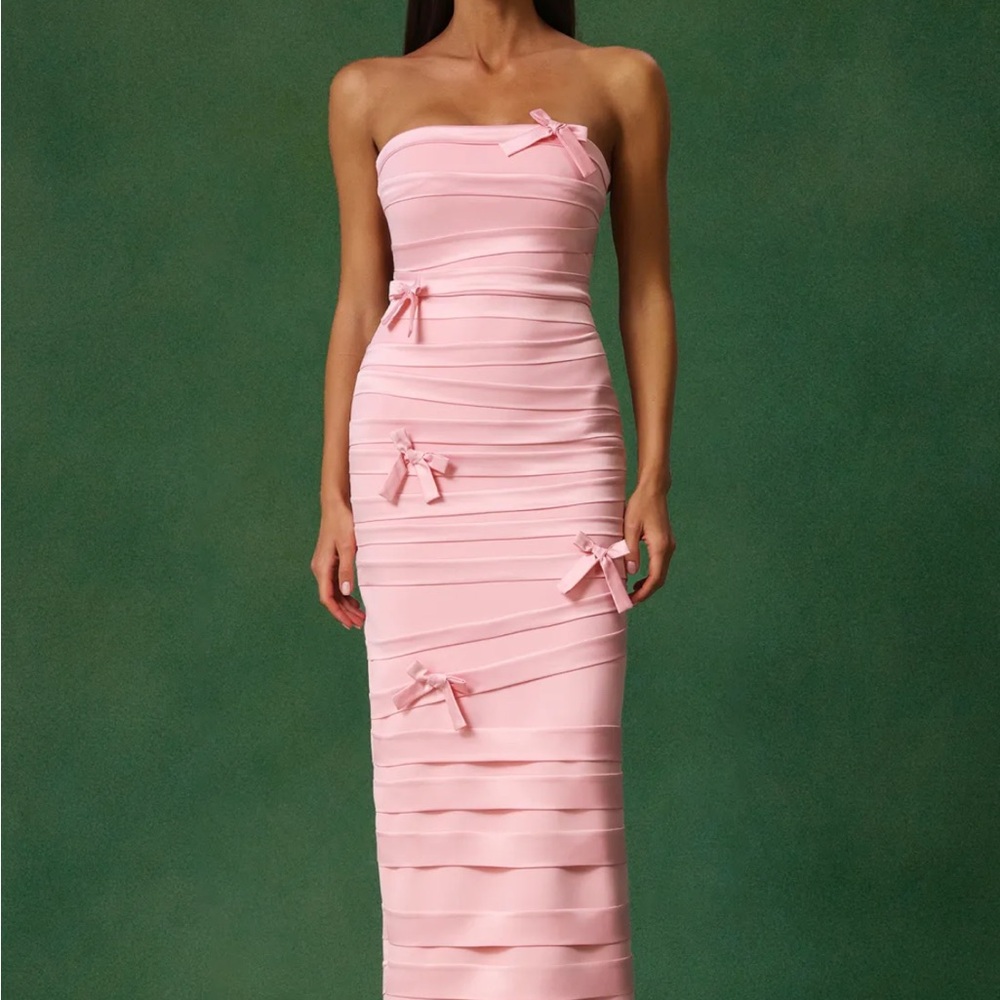 Gayu Sleeveless Bow Wrinkles Midi Dress NWT